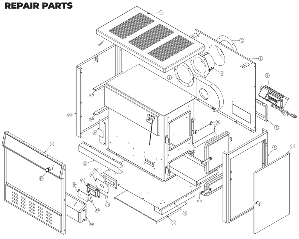 Repair Parts 1 Diagram and Parts List for AW40E  US Stove Company Heating Stove